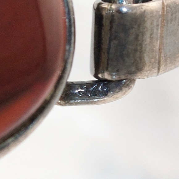 Vintage Cherry Amber Sterling Silver Hinged Bracelet Modernist Style - Picture 5 of 8